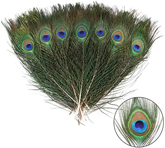 12pcs Bulk Sanitized Natural Peacock Feathers - 10-12in/25-30cm Small Eye, Colorful Cardboard Boxed Home Supplies for Thanksgiving Craft, Wedding Table Centerpieces, Home Decor Ornaments