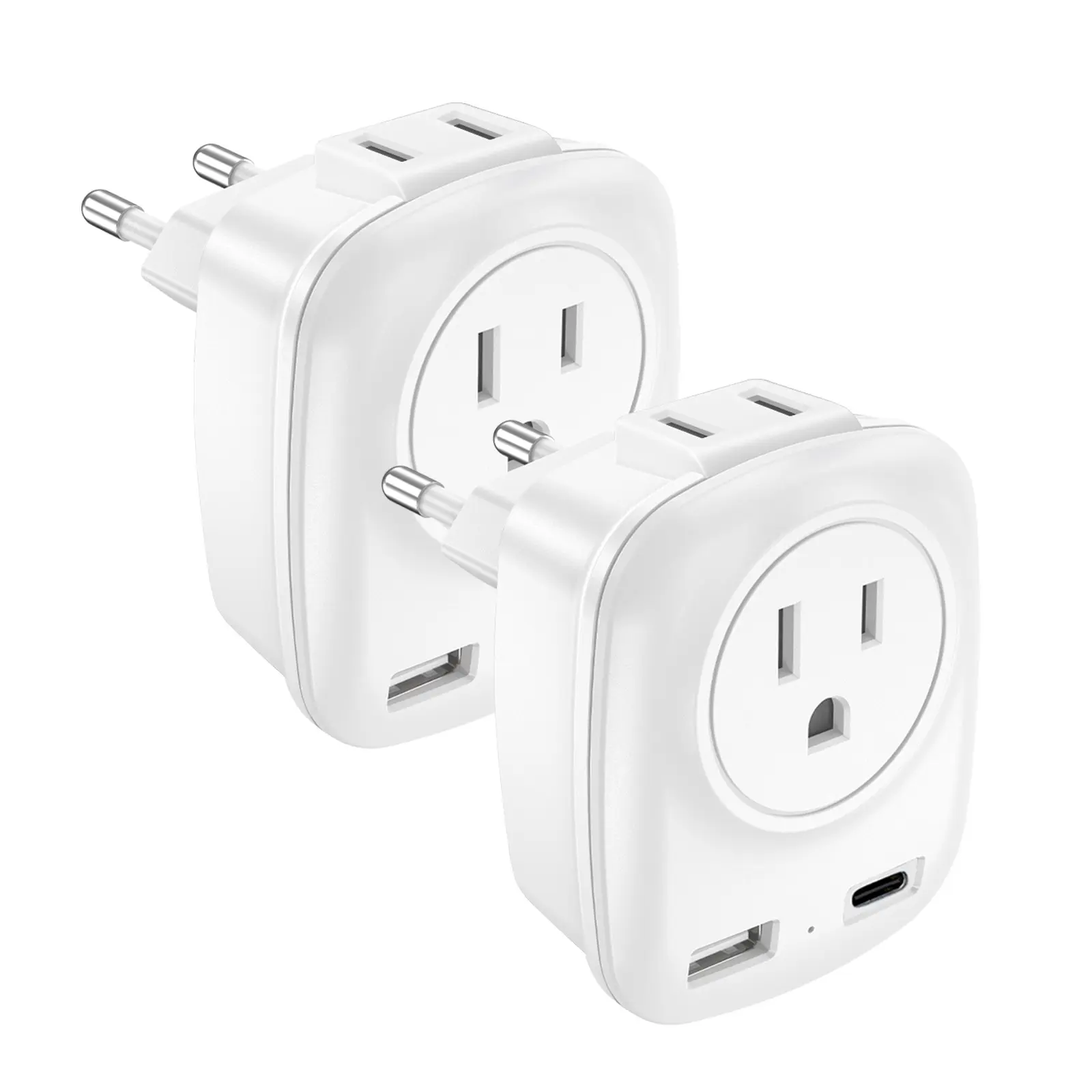 2-Pack Eu Plug Travel Socket Adapter, Multi-Function 4-In-1 Adapter, 20w PD&qc3.0, USB-C & USB-A Ports, 2 Us Outlets, Essential for Usa to Europe Travel