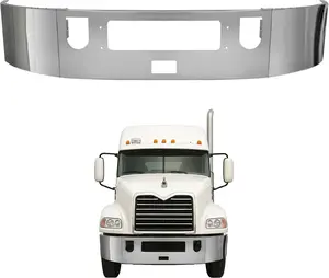 Front Bumper Compatible with All Mack CXU Year Models and Trims W/Tow Hook, Center, Step, Brackets Steel Chrome Silvery 3PCS W/O Fog Light Cutouts