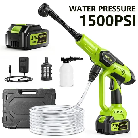 【ToolUpgrade】KEPEAK 1500PSI 30bar 8L Portable Cordless High Pressure Washer Lance, Car Wash Equipment with ABS Foam Sprayer, Filter, 6-in-1 Spray Rod, Consistent Pressure, Auto Shut Down, Included Batteries, Ideal for Cars/Bikes Cleaning