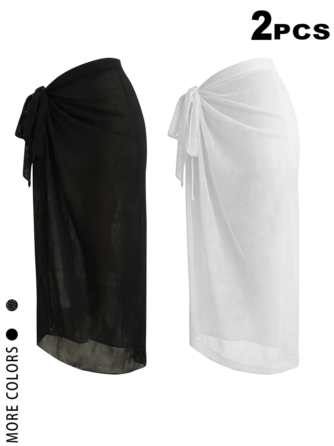 2026 Women's 2 Pack Sheer Mesh Sarong Wrap Skirts,Solid Print Tie Waist Design Swimsuit Cover Ups, Bathing Suit Coverup, Beach Coverups - Y2K Aesthetic Beachwear, Beach Outdoor Wear,Vacation,Beach,Pool,Summer - Summer Swimwear for Teen Girls & Young Women