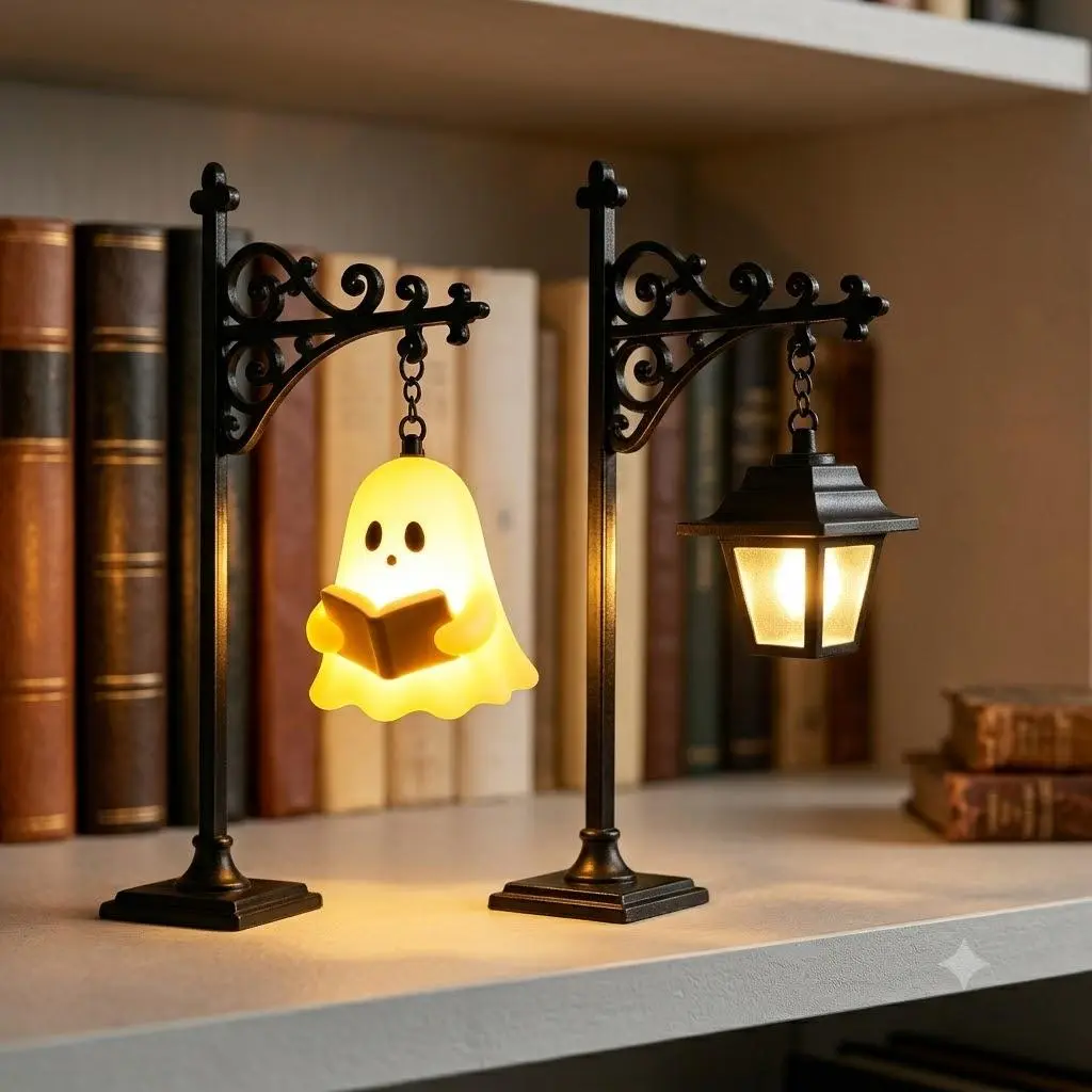2026 New Traditional Halloween Edition Library Lantern - Home Decor Supplies, Miniature Hanging Bedroom Shelves Lamp with Warm LED Light, At Home Halloween Decor for Book Lovers' Reading Nook, Birthday Gift Option