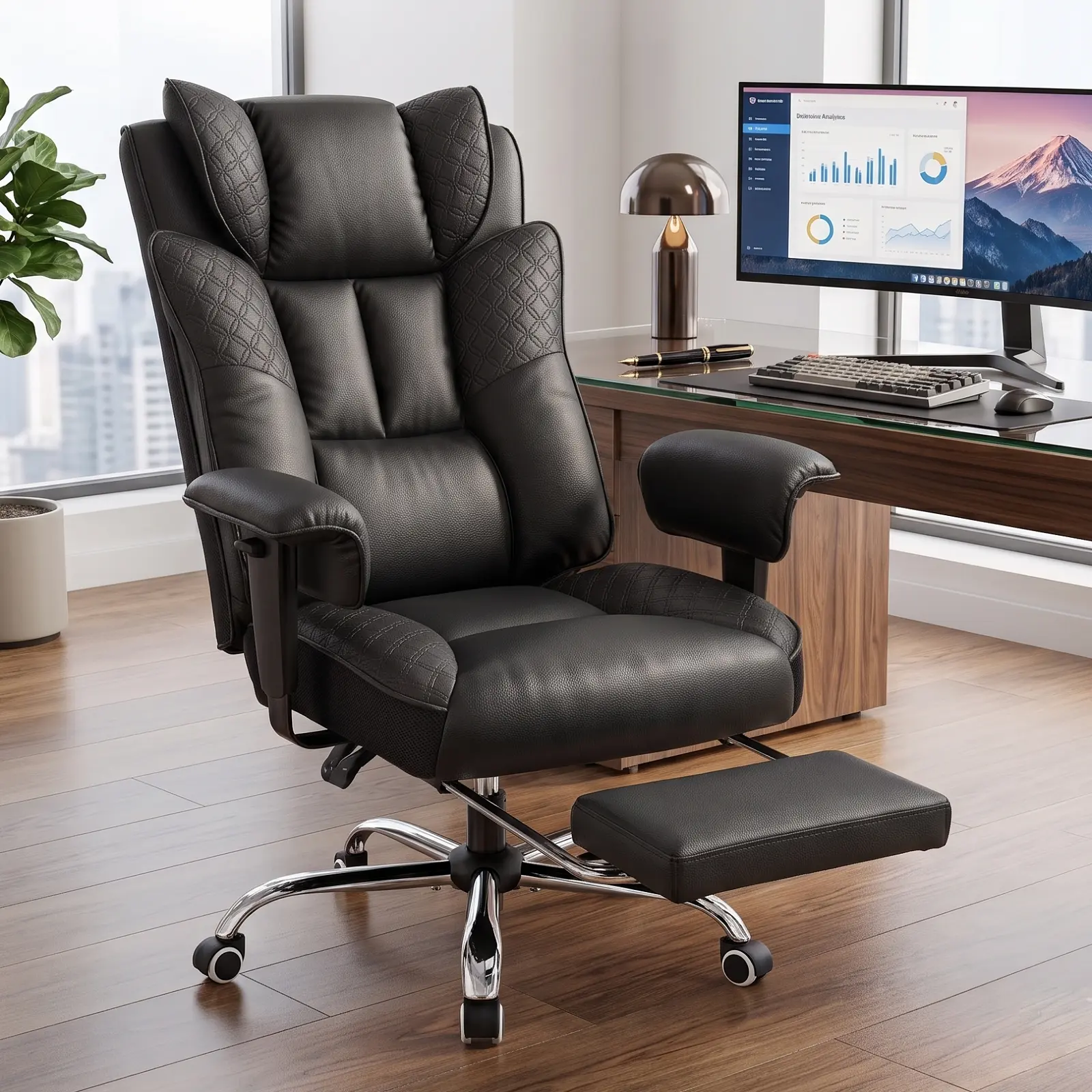 Heavy Duty King-Sized PU Leather Ergonomic Gaming Recliner Chair - Height-Adjustable Office Chair with 400lb Capacity, 150° Recline, Footrest, Wide Embossed Throne Design, Spring Support, Gamer Stuff, Man Cave Furniture