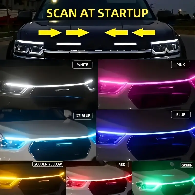 1.8M/71 inch car hood light strip dynamic scanning car LED light strip external flexible Car Decorative Light car decoration atmosphere light strip installation simple Led For Car Car Strip Lights