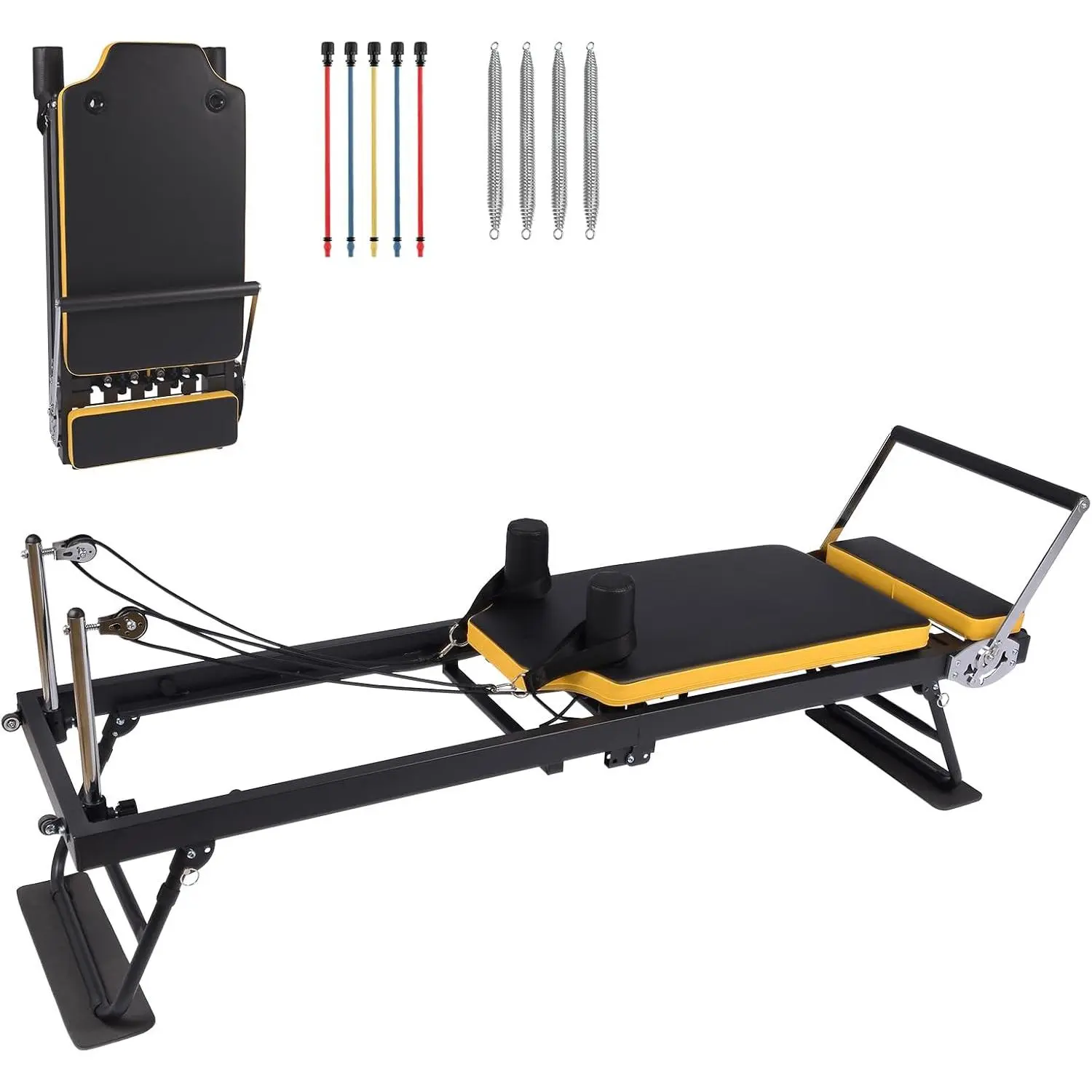 GARVEE Foldable Pilates Reformer Machine,Adjustable Reformer Pilates Machine with Dual Resistance, Springs and Cord for Full-Body Home Workout