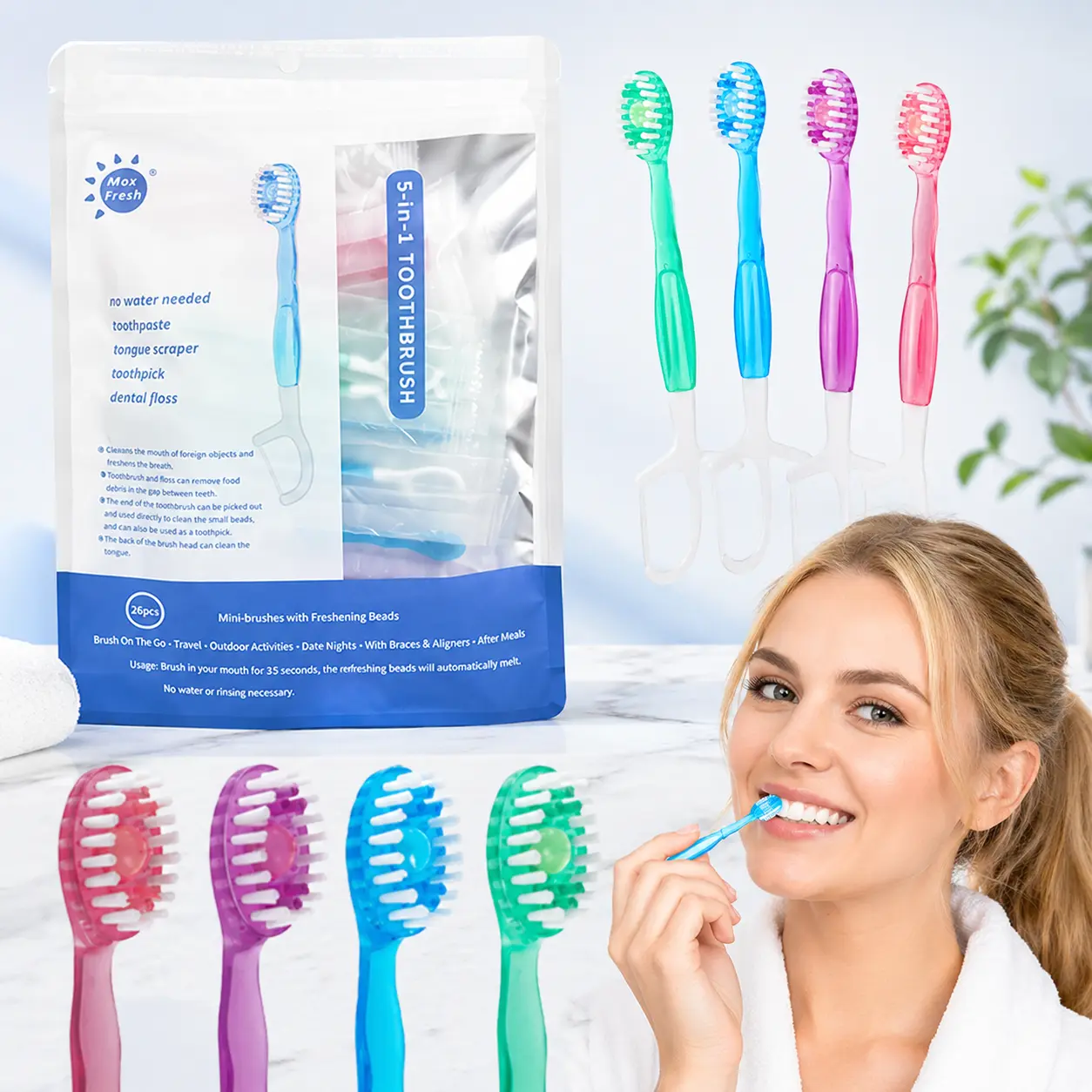 Mini Disposable Toothbrushes with Toothpaste 26 pcs 5 in 1 Travel Portable Toothbrush with Toothpaste + Tongue Scraper + Picks+Floss Travel Case (Mix 5 Flavors, 26) For Home,Travel,Camping Use Comfortable Daily Use For Oral Care dealsforyou summerwins