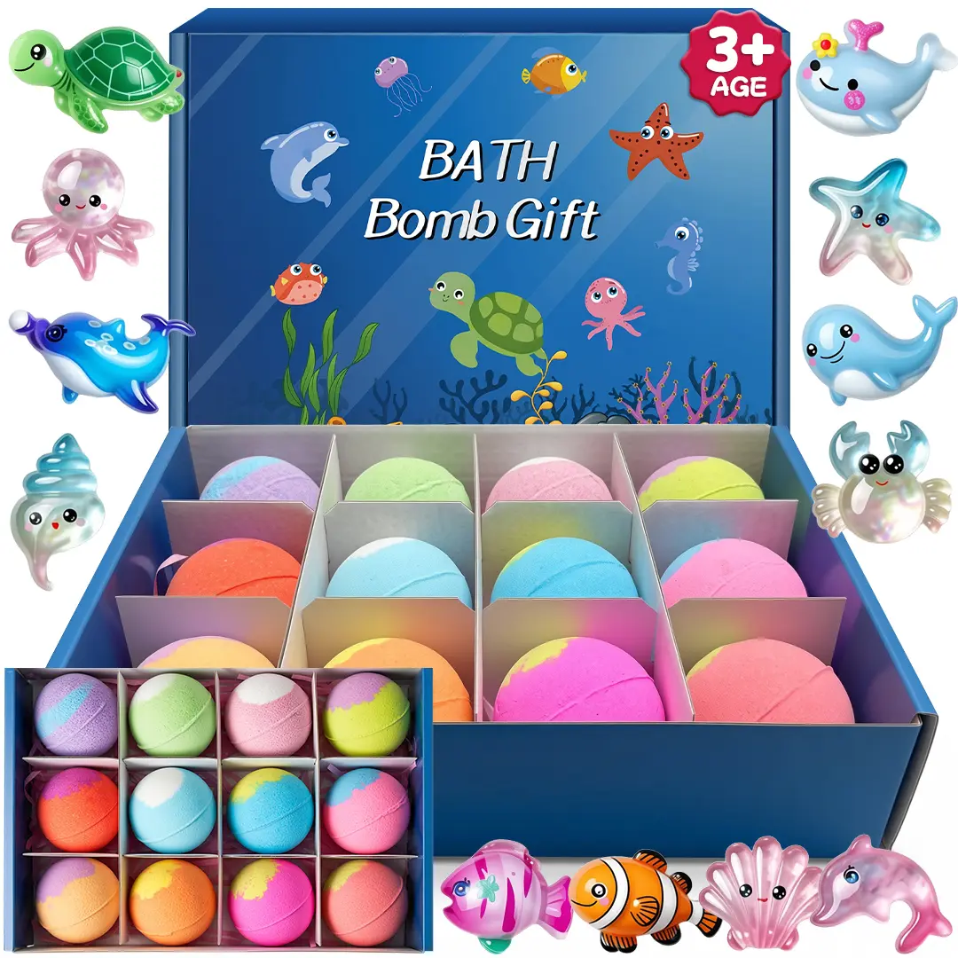 2026 New Ocean-Themed Natural Fizzy Bath Bombs Gift Set, 12-Pack with Hidden Surprise Sea Animal Toys, Stress Relief Classic Novelty Toys for Kids