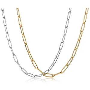 Hermah 4MM/7MM Stainless Steel Paperclip Chain Choker Necklace Gold/Silver Color for Women Female Mother Day Gift Fashion Jewelry