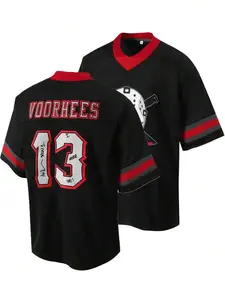 Atonmore Boyfriend Style Men's 13 Black American Football Jersey Casual Short Sleeved Embroidered Stitching V-Neck T-Shirt Party Rugby Sports Top