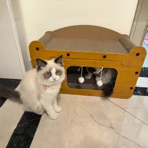 Multifunctional Cat Scratching Post with Bouncing Ball, Vertical Scratcher, Durable Cardboard Cat House, Scratch-Resistant, Suitable for All Seasons