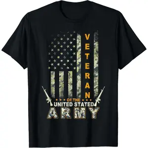 Cotton Short Sleeve American Flag Camo T-Shirt Celebrating Us Army Veteran Pride for Men and Women