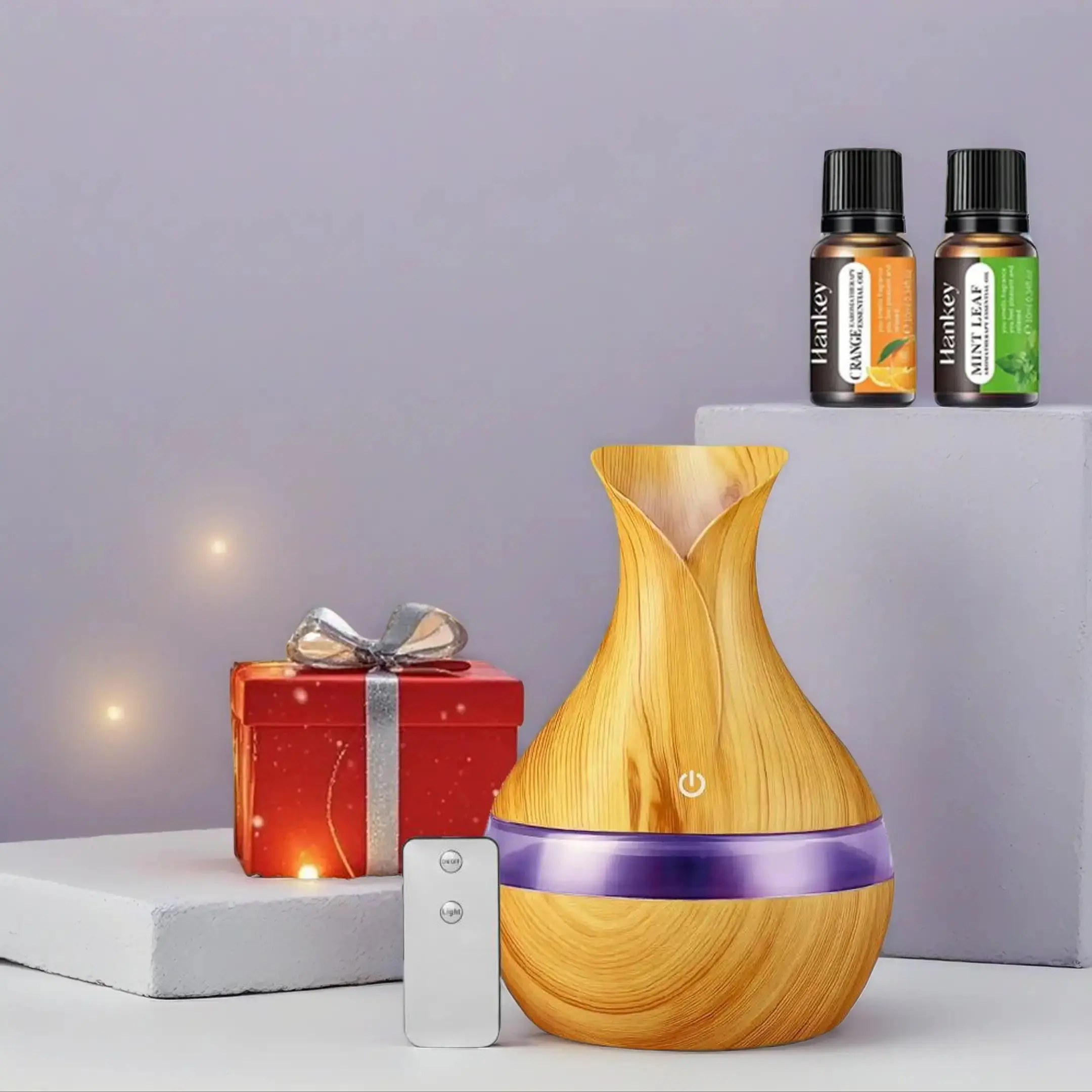 Wood Grain Vase Shape Compact USB-Powered Ultra Quiet Auto-Off Humidifier with Mist Diffusion, Sohochic