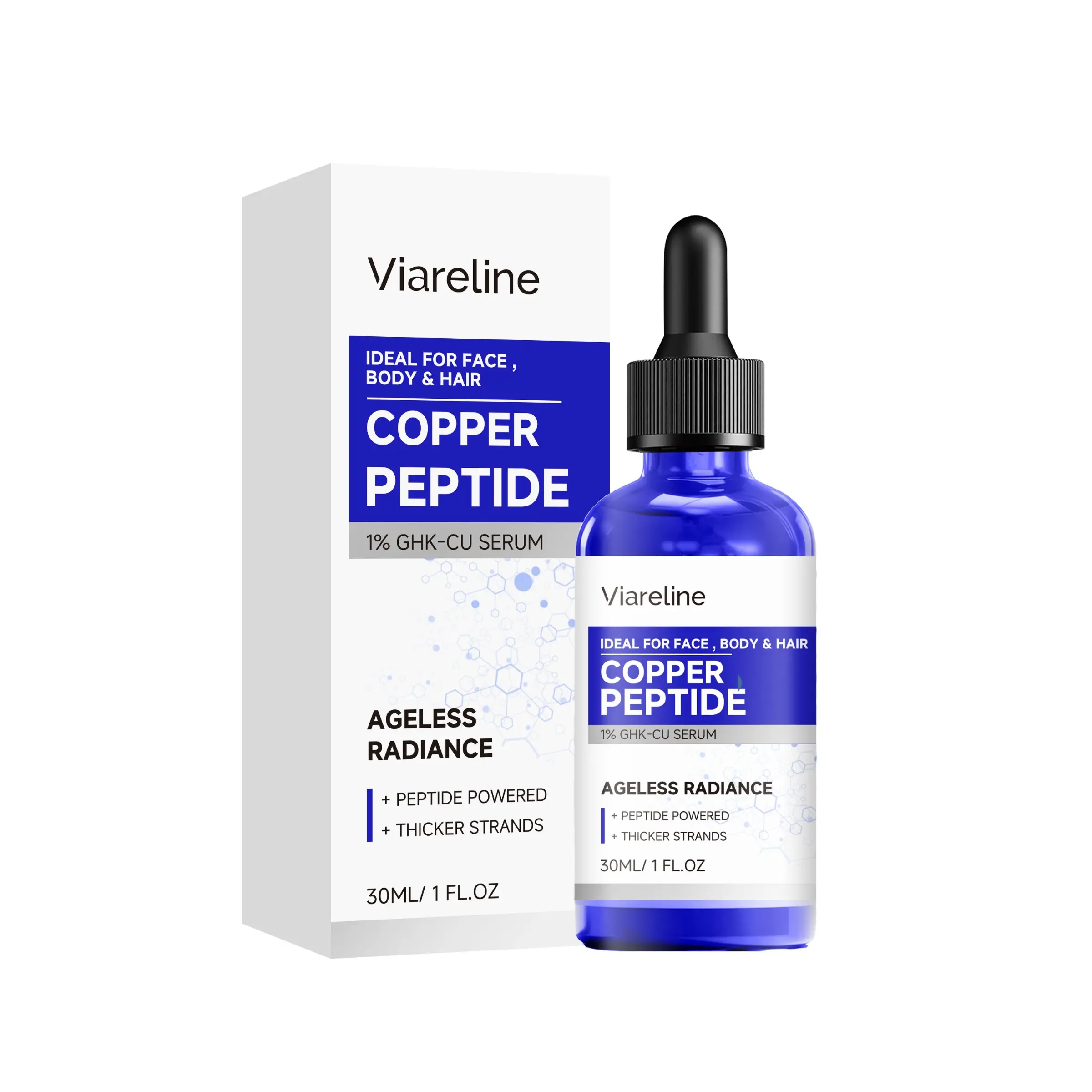 Viareline GHK-Cu Copper Peptide Anti Aging Peptides Facial Serum, Anti Aging Serums, Anti Wrinkle Essence, Glycerin Hydrating Essence, Brightening Radiant Skin Tone Fast Absorb Lightweight Skin & Hair Nourishing Serum