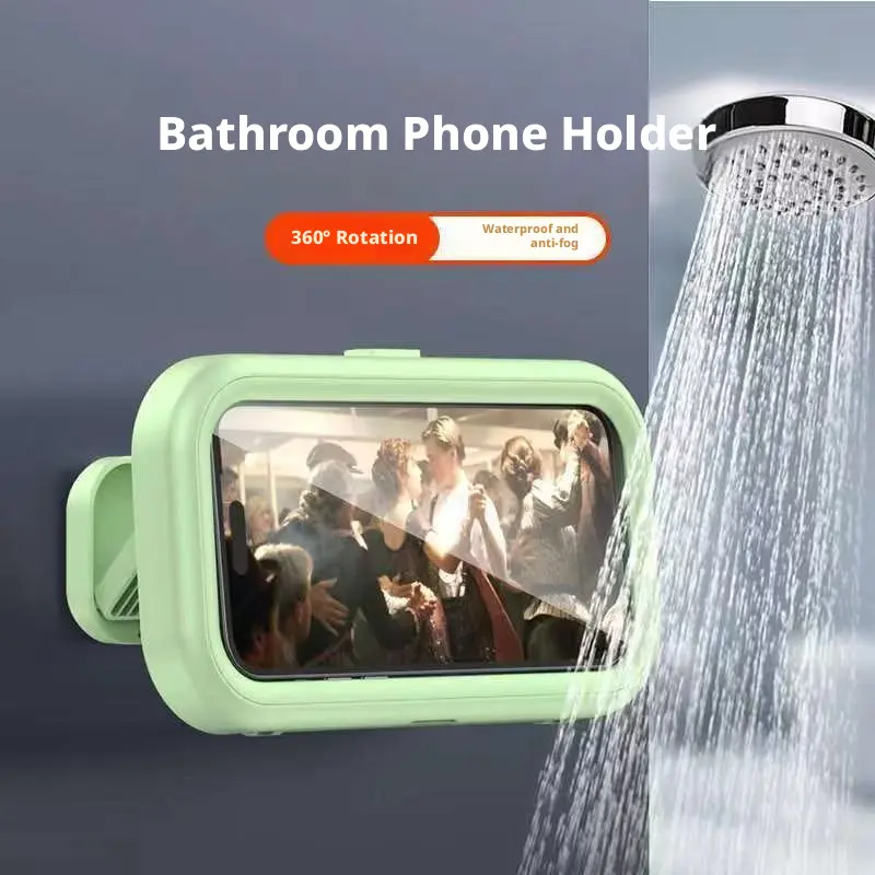 Wall Mount Waterproof Shower Phone Holder - 480° Rotation, Anti-Fog Screen, High Sensitivity, Fits 4-7" Phones