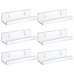 6 Pack Vinyl Record Shelf Wall Mount, 4in Acrylic Record Album Holder Shelves, Clear Acrylic Shelf, Floating Shelves with Installation Hardware and Tools