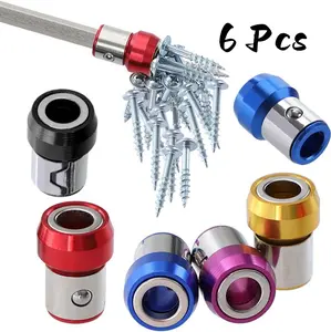 6 Pcs Screwdriver Head Magnetic Ring,Magnetic Screw Ring, Universal Magnetizer for Drill, 1/4"/6.35mm Universal Magnetic Bit Holder and Power Bits