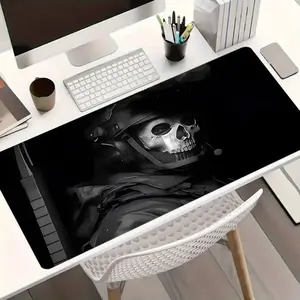 Edgy Black & White Tactical Skull Operator Large Gaming Mouse Pad, Non-Slip Rubber Base Desk Mat with Stitched Edge, Great for Pro Gamers & Gritty Aesthetic Enthusiasts, Fits Workstations, Gaming Setups and Home Workspaces