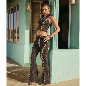 Desert Nights Lace-Up Flare Denim Pants