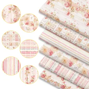6pcs Vintage Rose Distressed Print Fabric Bundles, 45cm*50cm/17.72in*19.69in Shabby Chic Floral Patchwork Design Fabric Squares for Quilting, Patchwork DIY Sewing Material for Bedding, Tablecloth, Bags, Masks, Hats, Headbands, Pillowcases
