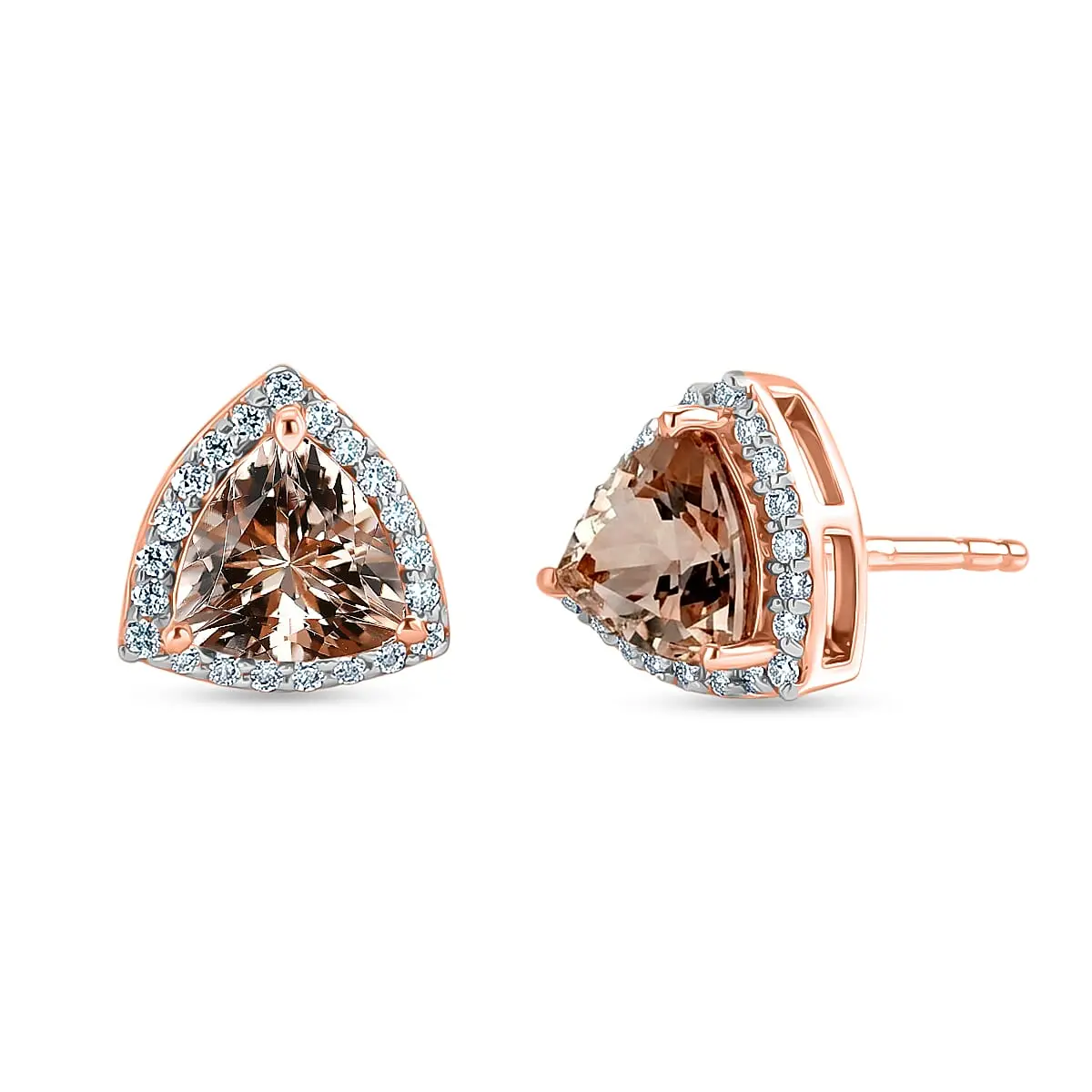 Certified & Appraised D'Joy Premium Marropino Morganite, Moissanite Earrings in 18K Vermeil RG Over Sterling Silver 1.75 ctw