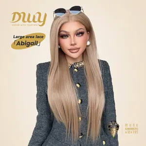 Abigail C- NEW COLOR ! DWY 13x6 Lace Front Wig Glueless Straight Heat Resistant Fiber Hair Natural Hairline For Women Wigs Grey 26 Inches