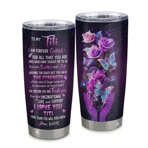 Personalized To My Titi Tumbler, From Niece Stainless Steel Cup, Thank You For Love Butterfly Titi, Gift Birthday Mothers Day Christmas Mug 20oz Curved Tumbler 2025