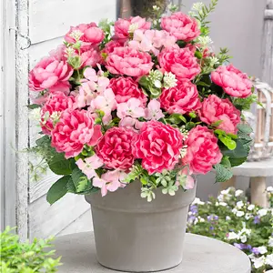 6 Bundles Peonies Artificial Flowers, UV Resistant Faux Peony with Hydrangea, Silk Flowers for Outdoor Decoration