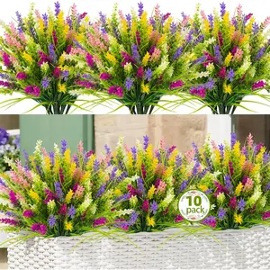 10 Bundles Artificial Plants Outdoor Fake Monkey Grass with Flowers for Pot Garden Verandah Decor for Window Garden Office Patio Hanging Planter Pathway Front Porch