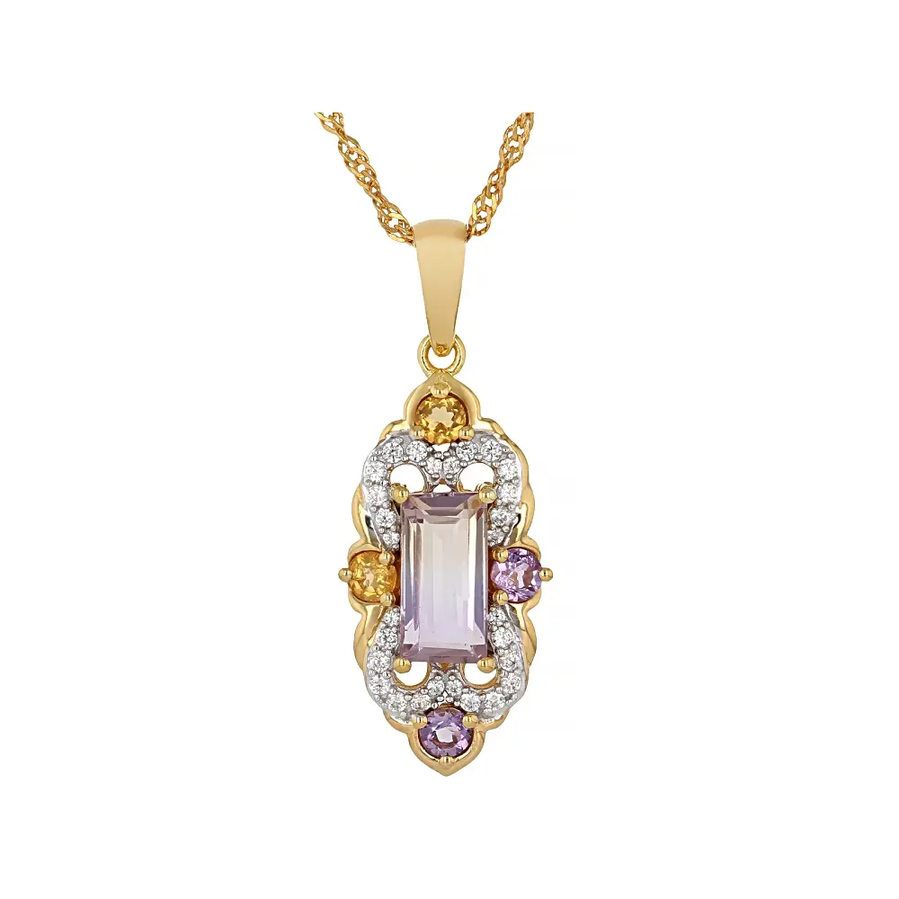 JTV Bi-Color Ametrine, Multi Gemstone 18K Yellow Gold Over Sterling Silver Pendant with Chain 2.40ctw