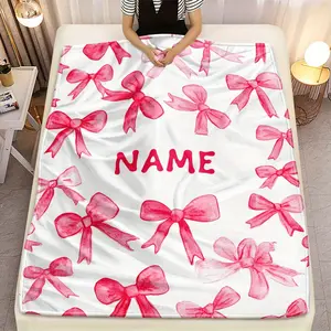 Personalized Bow Blanket - Soft flannel blanket with pink bow print ☆