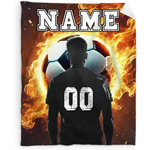 Personalized Soccer Blanket for Boys, Custom Name Kids Throw Blanket, Soft Flannel Sports Gift for Soccer Lovers, Cozy Couch Blanket for All Seasons