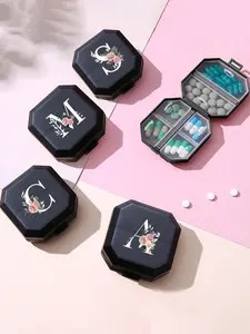 Portable compartment pill box, 6-compartment capsule storage box, travel pill box, mini pill box with letters A~Z (excluding Q/U/X), 6-compartment tablet organizer travel mini pill box, Vitamin Organizer, Supplement Organizer