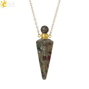 Crystal Perfume Necklace Natural Stone Cone Pendant Healing Clear Quartz Pendants Essentials Oil Diffuser Vial Necklaces H119