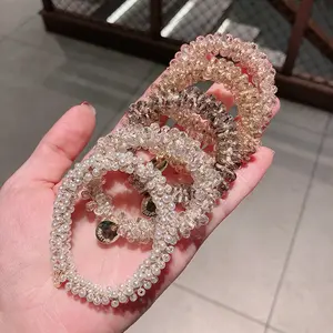 Crystal Pearls Hair Rope Handmade Elastic Beaded Ponytail Holders Hair Ties