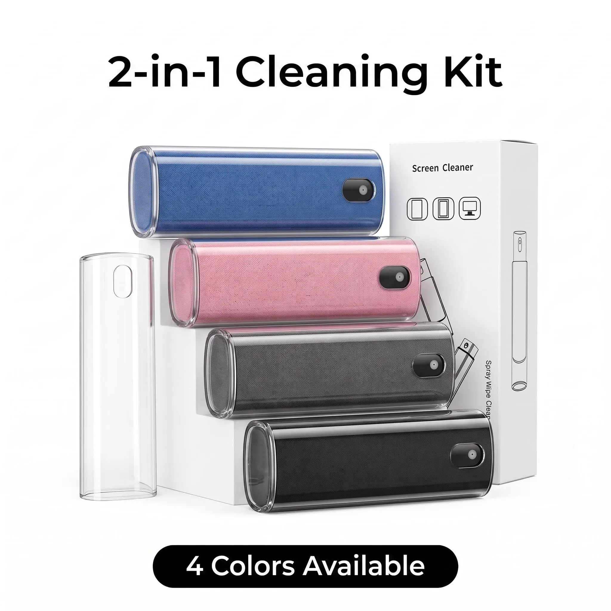 Screen Cleaner: Multi-Color, Portable & Quick to UseBest Portable Screen Cleaner for Home, Office & Travel 2-in-1 Cleaning Kit + Free Protective Cover Fine Mist Spray, Won’t Hurt Your Screen Stylish & Practical Screen Cleaner You Need
