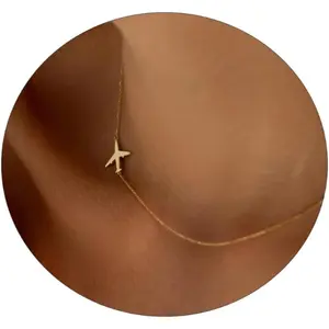 Gold Necklace for Women, Dainty Airplane Swallow Lightning Dragonfly Necklace Sideways Necklace Pendant Trendy for Women CZ Necklace Adjustable Chain Simple Choker Everyday  Gifts