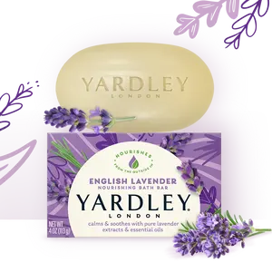 Yardley London English Lavender Moisturizing Bath Bar Calming Lavender Essential Oil & Natural Botanicals for Gentle Cleansing Soft Hydrated Skin