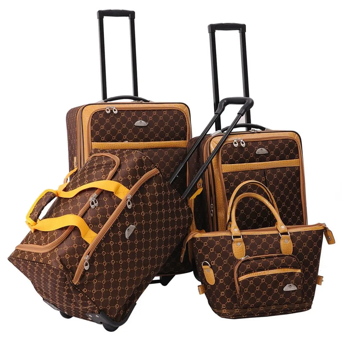 American Flyer 83700-4 CGOL AF Signature 4-Piece Chocolate Gold Luggage Set with Inline Skate Wheels, 1.4 lbs, 10" x 11.5" x 8" Size, 18" Rolling Duffle, 20" Wheeled Upright