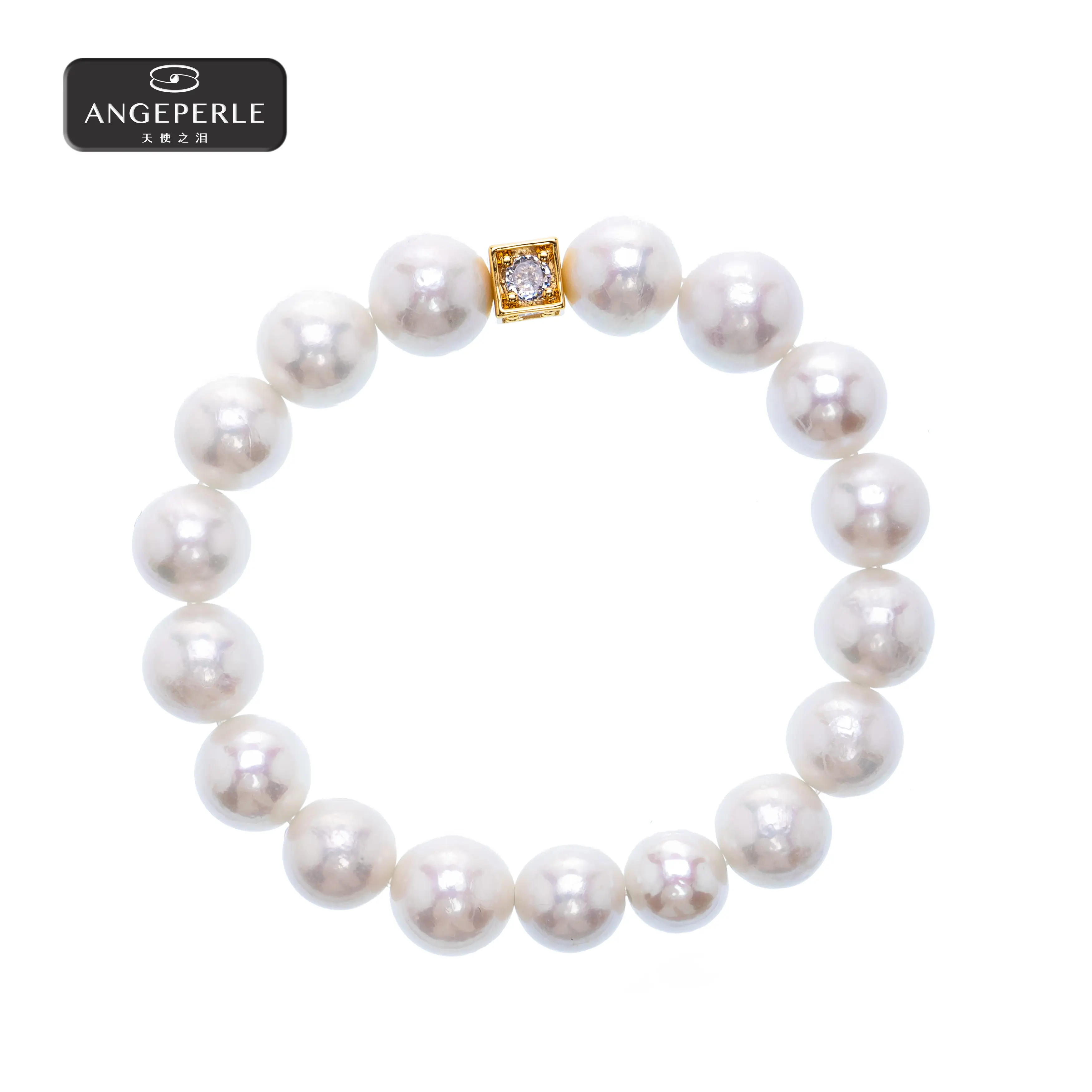 ANGEPERLE Classic Round Alloy + Pearl Bead Bracelet, 9-11mm Freshwater Jewelry, TSAW229, Pearl Bracelets