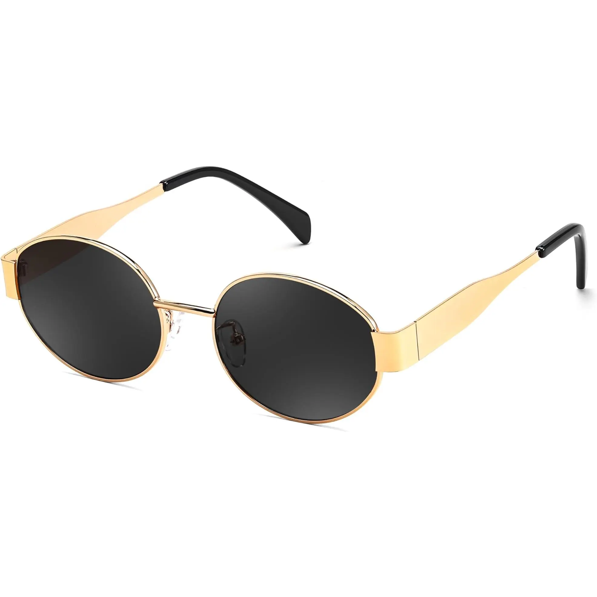 FEISEDY Trendy Retro Oval Metal Sunglasses for Women-Men, UV400 Protection, Classic 70s-90s Style, Adjustable Nose Pad, Statement Frame Glasses, Stylish Fashion Accessories (B0124), Stylish Accessories, Classic 70S-90S Style Women's Sunglasses