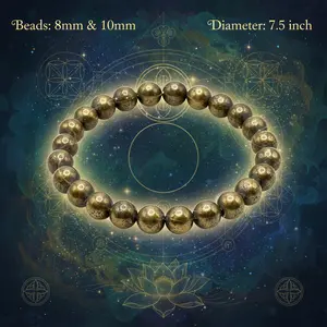 Natural Pyrite Bead Bracelet – Prosperity, Abundance & Protection Energy Stone Jewelry-10mm