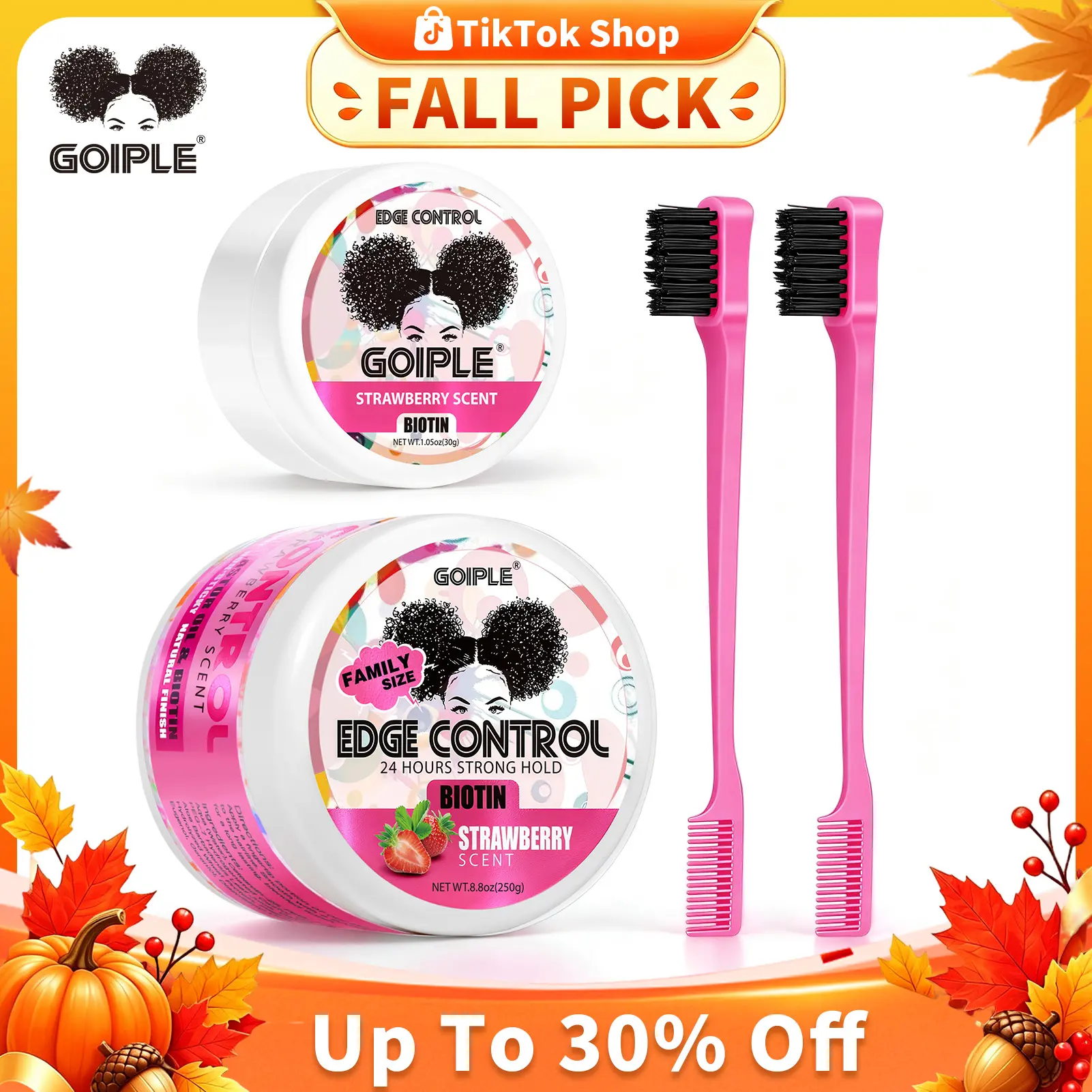 Goiple Strong Hold Edge Control Wax Gel - 1.05oz Non-Greasy Organic Styling Tamer for Female Adults, Curl Help Hair Product for Black Curls & Wigs, No White Residue, Strawberry Scented