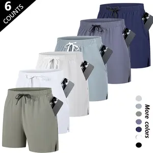 Men’s fitness shorts, pack of 6, American sports style. Quick-drying, breathable, skin-friendly, wrinkle-resistant fabric. Zippered pockets for storing essentials. Drawstring waist for a loose, comfortable fit. Side slits enhance mobility. Suitable for ru