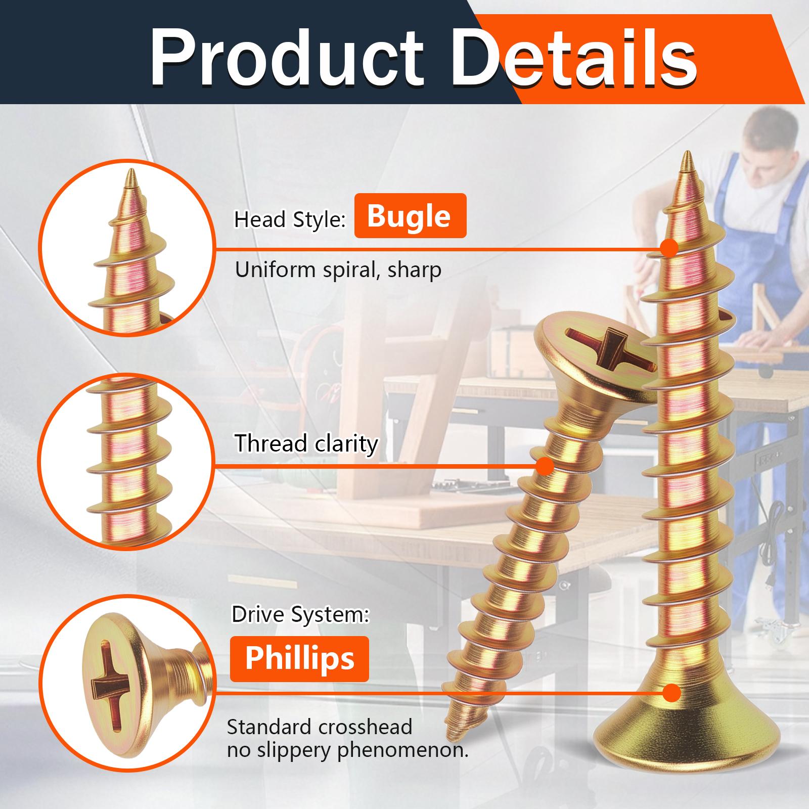 520PCS Wood Screws Assortment Kit - Carbon Steel Self Tapping Screw Set, Assorted Small Self Drilling Drywall Screws with Case, M3.5 Length 1/2" to 1-1/2" Phillips Flat Head Sheet Metal Screws,
