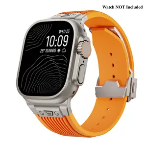 Smart Watch Band compatible with Apple Watch Ultra 2/Ultra Series 9/8/7 45mm, Series SE2/6/SE/5/4 44mm, and Series 3/2/1 for bands 49mm 45mm 44mm 42mm, Wide Rugged 316L Stainless Steel Connector Durable Silicone Band Accessories Wearable