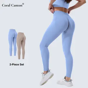 Coral Canton 2pcs High Waisted Seamless Sports  Leggings for Women Tummy Control Compression Workout Pants with Scrunch Butt No Front Seam Buttery Soft Yoga Gym Leggings Sculpting Fit All Season Activewear SummerVibes