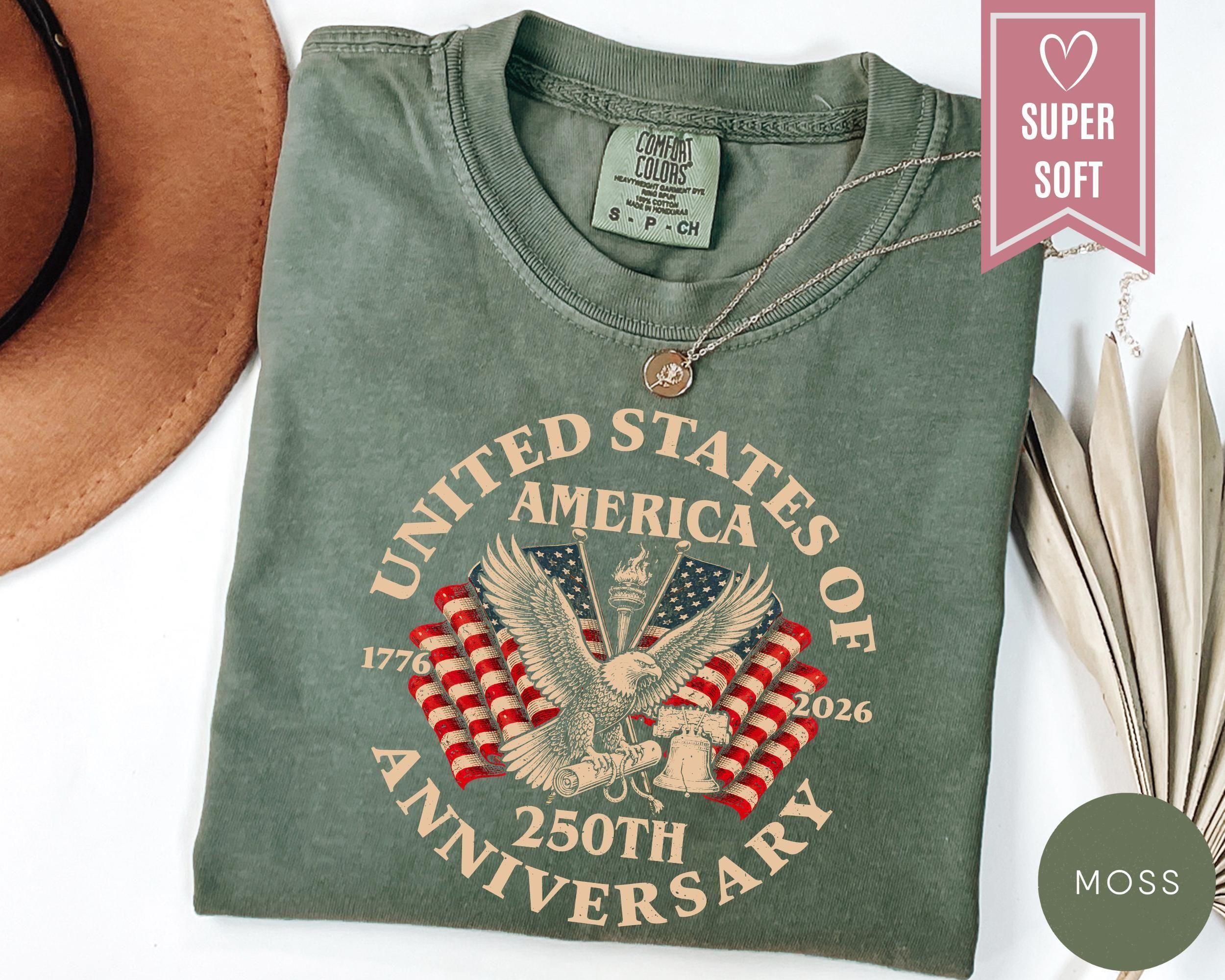 Comfort Colors USA 250th Anniversary T-Shirt, Vintage USA Flag Graphic T Shirt, Patriotic Independence Day Apparel, America 250 Celebration Tee, Retro 4th of July Outfit, American Pride Gift for Women & Men