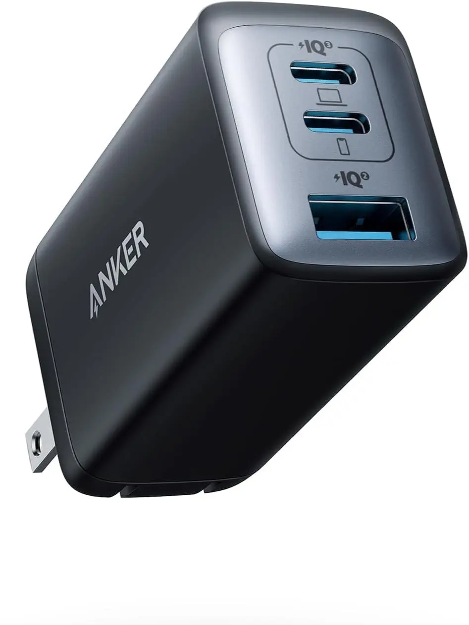 Anker Phone Charger, 65W 3-Port Fast Compact Foldable USB C Charger Block, Type C Charger Fast Charging for MacBook Pro/Air, iPad Pro, Galaxy S20, Dell XPS 13, Note 20/10+, iPhone 17 Series, and More | GaN Charger Fast Charging for MacBook Pro