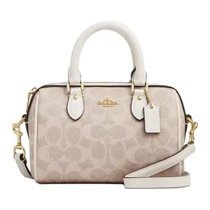COACH Rowan 18 Classic Print Zip Closure Faux Leather Shoulder Crossbody Handbag Small Women's Vanilla White