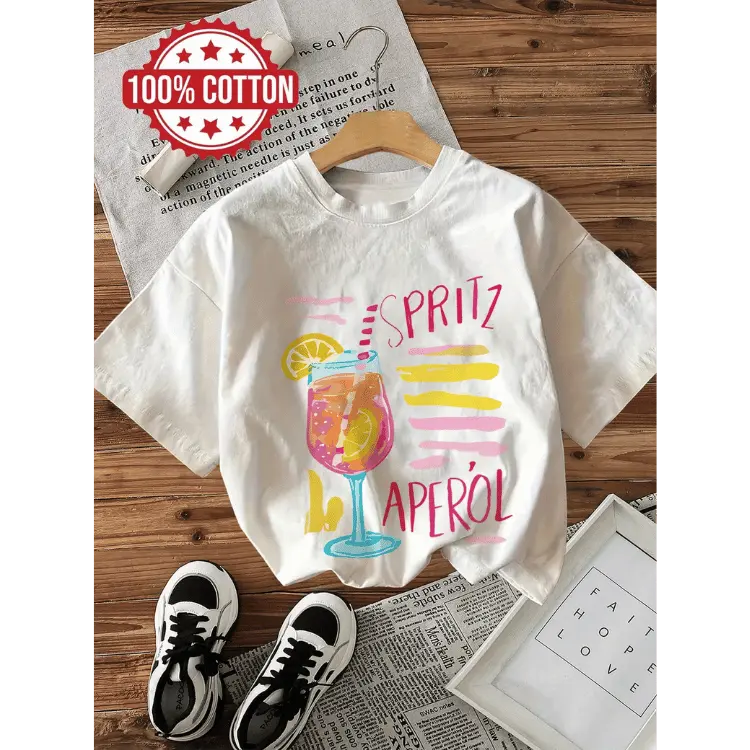 Women's Vintage Casual Short Sleeve Crew Neck T-Shirt, Aperol Spritz Lemon T-Shirt, Women's Retro Graphic Tee, Trendy Gift T-Shirt, Everyday Wear, Unisex Cotton Tshirt, Top Womenswear Streetwear
